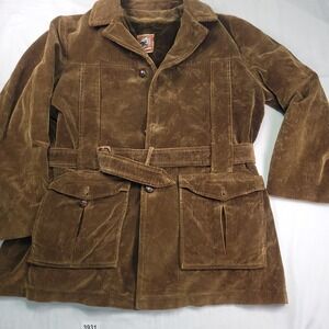 VTG 60/70s Mens SZ Large Corduroy Faux Fur Lined Belted Jacket Brown Warm READ